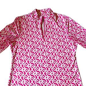 X by Gottex Women’s 1/4 Zip Athletic Shirt L Pink White Geometric Long Sleeve